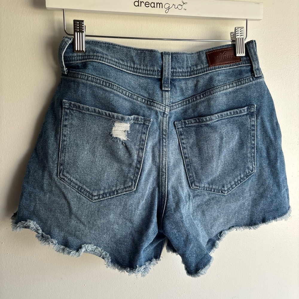 Hollister Cross Over High Rise Waist Women's 4” Blue Denim Shorts